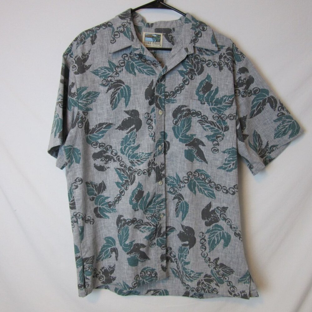 Cooke Street Gray Tropical Button Up Men's Large Made In Hawaii Palm Leaf
